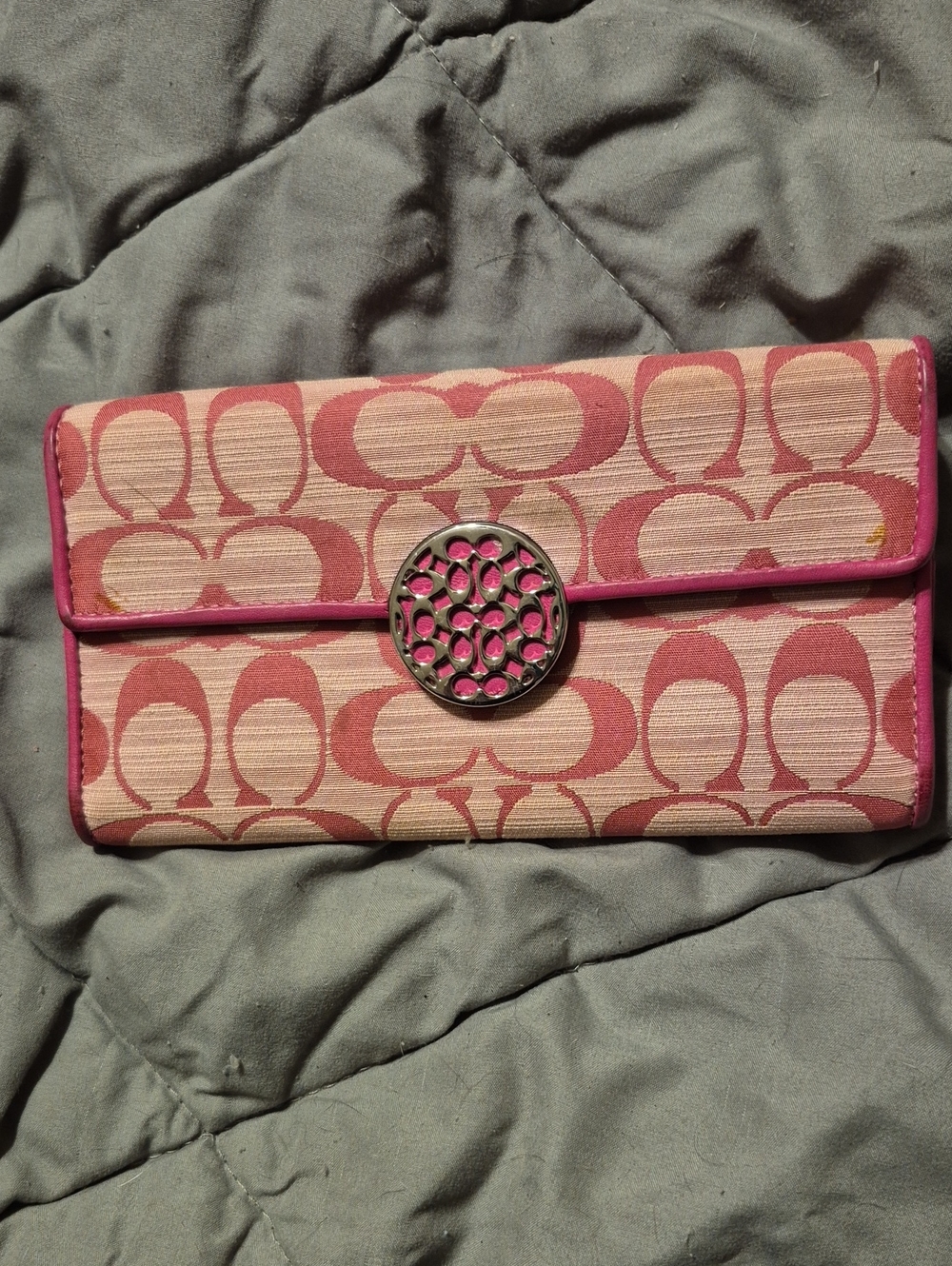 Coach Signature Pink Canvas Wallet Clutch